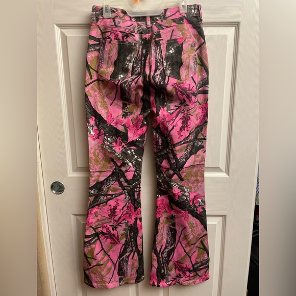 Fashion Nova Vibrant Pink and Black Flare Jeans Tall Girl Friendly Camo - Picture 5 of 7